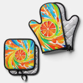 Citrus wervelende Splash Design Ovenwant & Pannenlap Set (Voorkant / Achterkant)