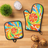 Citrus wervelende Splash Design Ovenwant & Pannenlap Set (Top down)