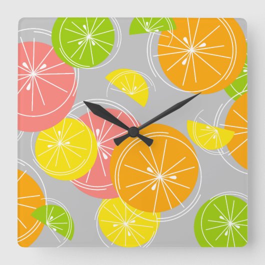 Citrus White clocknsquare grijs Vierkante Klok (Voorkant)