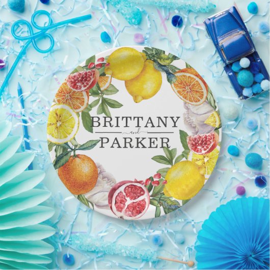 Citrus Wreath Botanical Wedding Papieren Bordje (Feest)
