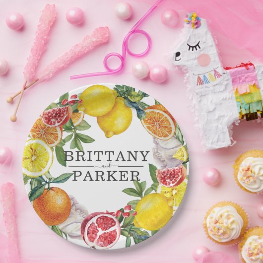 Citrus Wreath Botanical Wedding Papieren Bordje (Feest)