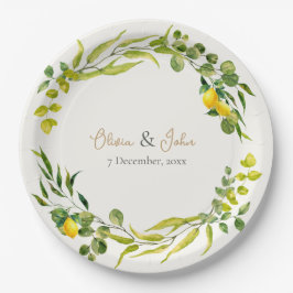 Citrus Yellow and Green Watercolor Lemon Wedding Papieren Bordje
