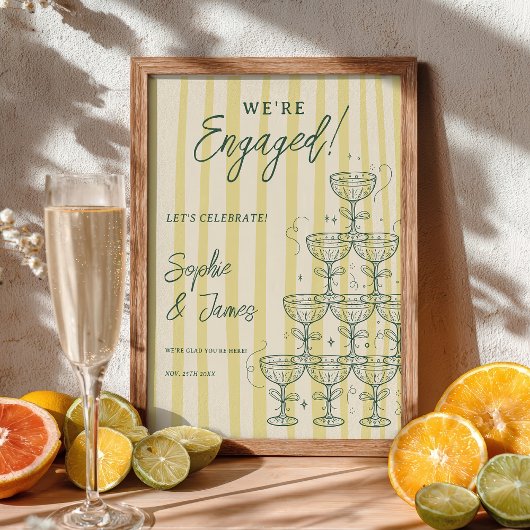 Citrus Yellow Champagne Tower Engagement Welcome Poster