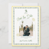 Citrus Yellow Coastal Palm Tree Seashell Wedding Save The Date (Voorkant)