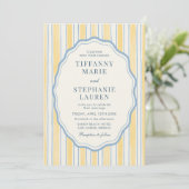 Citrus Yellow Elegant Modern Stripe Wedding Kaart (Staand voorkant)