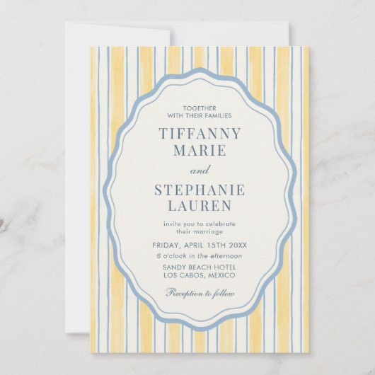 Citrus Yellow Elegant Modern Stripe Wedding Kaart (Voorkant)