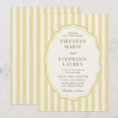 Citrus Yellow Elegant Modern Stripe Wedding Kaart (Voorkant / Achterkant)