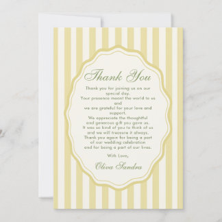Citrus Yellow Elegant Stripe Wedding Bedankkaart