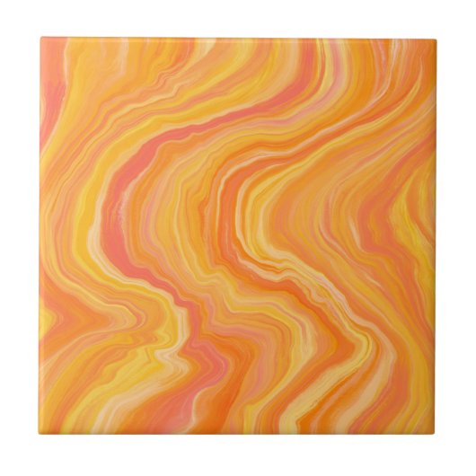 Citrus Yellow en Oranje Wavy Stripes Tegeltje (Voorkant)