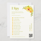 Citrus Yellow Floral Wedding I Spy Hunt Game Card Kaart (Voorkant)