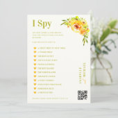 Citrus Yellow Floral Wedding I Spy Hunt Game Card Kaart (Staand voorkant)