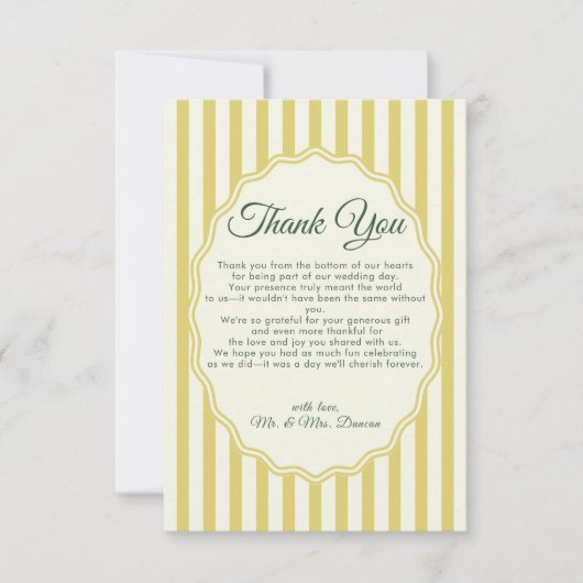 Citrus Yellow Green Elegant Modern Stripe Wedding Bedankkaart (Voorkant)