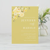 Citrus Yellow & Green Floral All in One Wedding Kaart (Staand voorkant)