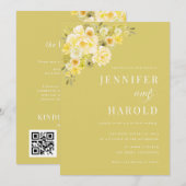 Citrus Yellow & Green Floral All in One Wedding Kaart (Voorkant / Achterkant)