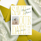 Citrus Yellow & Green Typography Stylish Wedding Save The Date