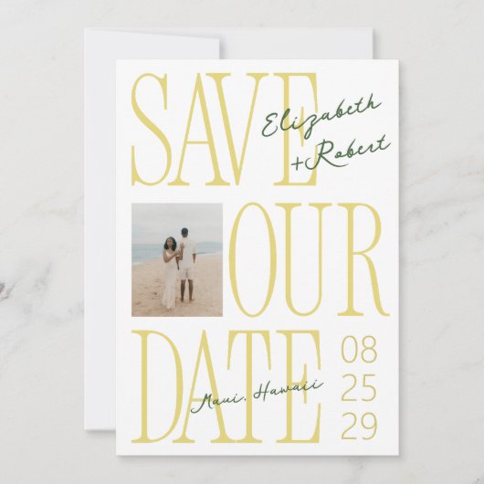 Citrus Yellow & Green Typography Stylish Wedding Save The Date (Voorkant)