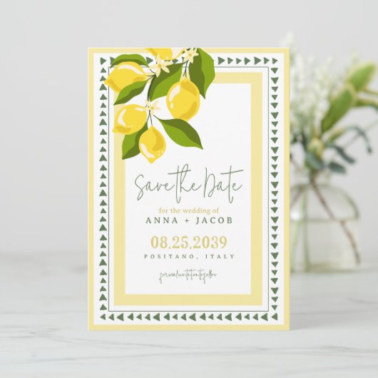 Citrus Yellow Lemon Italian Wedding Save The Date (Staand voorkant)