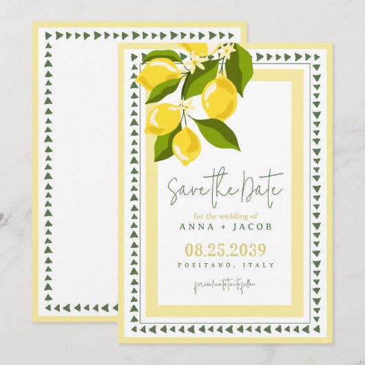 Citrus Yellow Lemon Italian Wedding Save The Date (Voorkant / Achterkant)