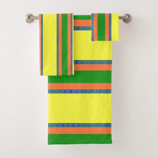 Citrus Yellow Stripe 3-puntendoekset Bad Handdoek (Insitu)