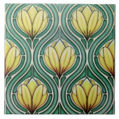 Citrus Yellow Symmetrisch Pattern Art Nouveau Tegeltje (Voorkant)