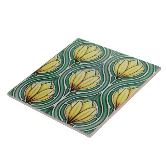 Citrus Yellow Symmetrisch Pattern Art Nouveau Tegeltje (Zijkant)