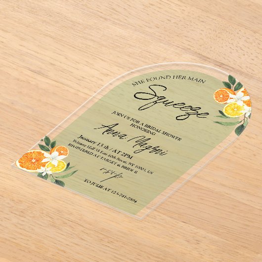 Citrus Ze vond haar belangrijkste squeeze Vrijgeze Acryl Uitnodigingen (Laagn)