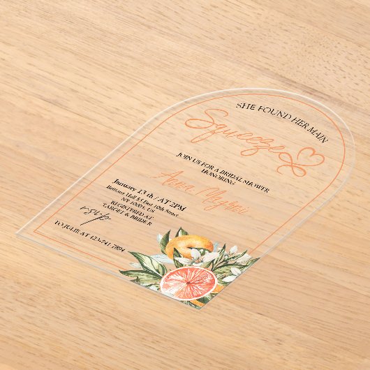 Citrus Ze vond haar belangrijkste squeeze Vrijgeze Acryl Uitnodigingen (Laagn)