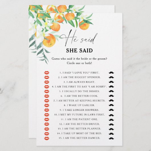 Citrus zei dat ze vrijgezellenfeest spel zei (Voorkant / Achterkant)