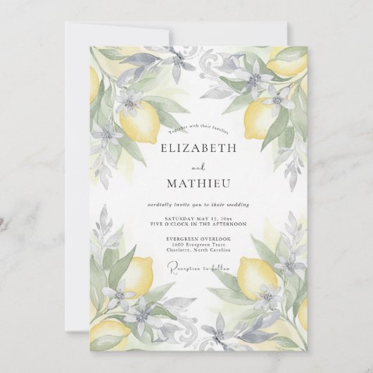 Citrus Zilveren Blad Bruiloft Kaart (Voorkant)