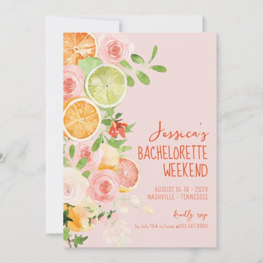 Citrus Zomer Bloemen Bachelorette weekend Kaart (Voorkant)