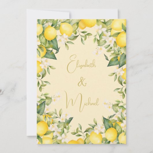 Citrus zomer citroen moderne bruiloft kaart (Voorkant)