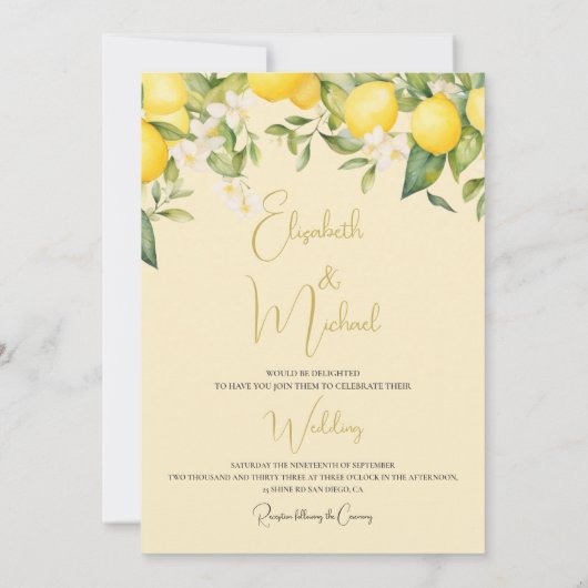 Citrus zomer citroen moderne bruiloft kaart (Achterkant)
