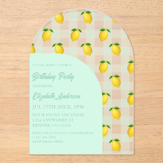 Citrus zomerverjaardag acryl uitnodigingen (Voorkant)