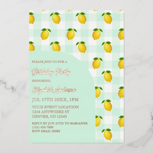 Citrus zomerverjaardag folie uitnodiging (Voorkant)