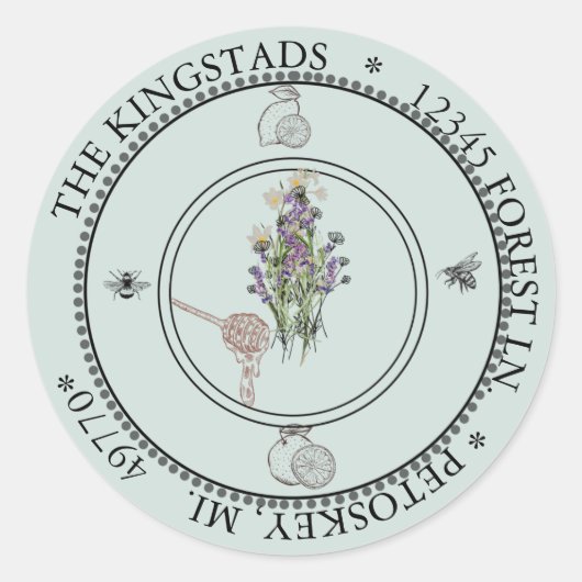 citrusbij op het etiket van bloemenadressen rond d (Voorkant)