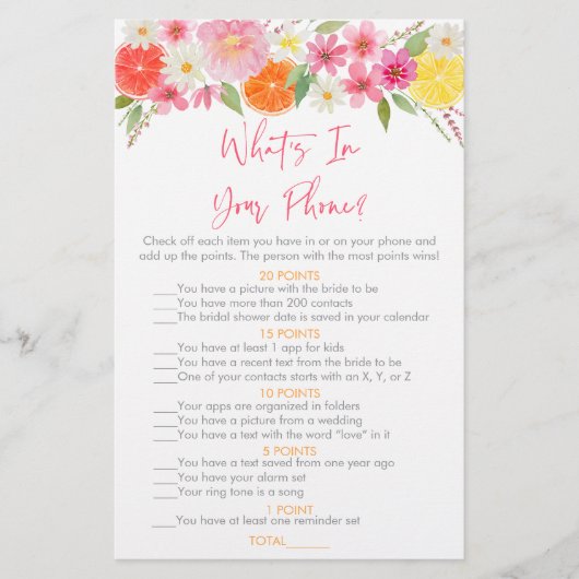 Citrusbloem Wat zit er in je telefoon Bruidsspel (Voorkant)