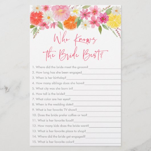 Citrusbloem Wie kent de bruid beste spel (Voorkant)