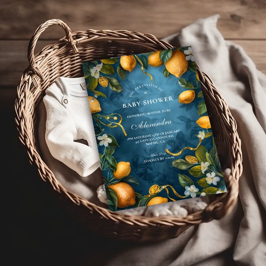 Citrusbloesem Blauwe Baby Shower Kaart