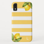 Citrusboomgaard Lemon Streep Monogram Case-Mate iPhone Case<br><div class="desc">Rustieke waterverf citroen takken op trendy geel en witte strepen,  monogram iPhone case.</div>