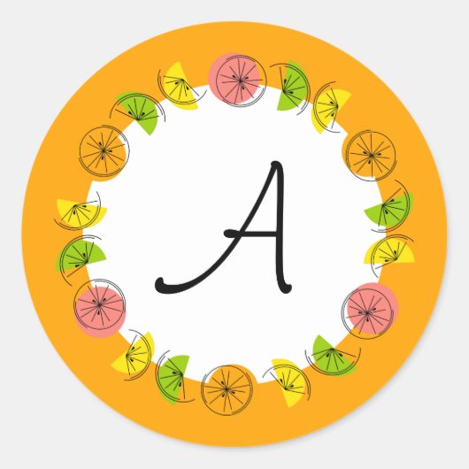 Citruscirkel Oranje Monogram sticker rond (Voorkant)