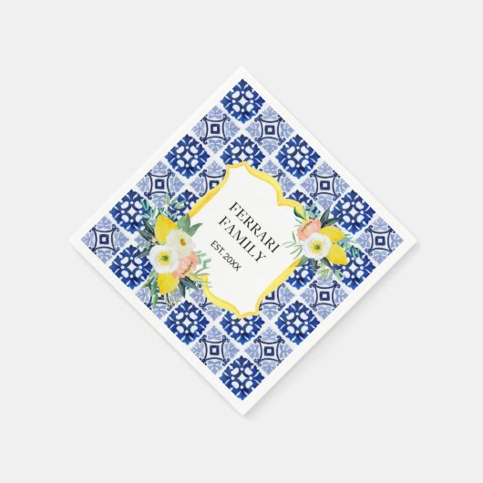 Citruscitroen Marine Blauw Italiaans Mediterraan Servet (Hoek)