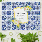 Citruscitroen Marine Blauw Italiaans Mediterraan Theedoek (Gevouwen)