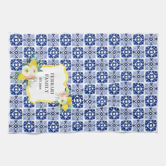 Citruscitroen Marine Blauw Italiaans Mediterraan Theedoek (Horizontaal)