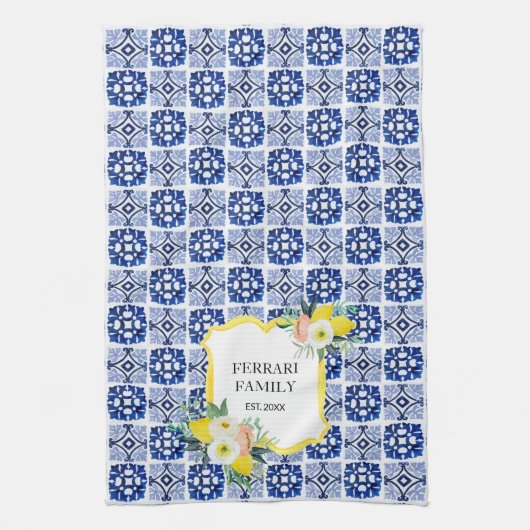 Citruscitroen Marine Blauw Italiaans Mediterraan Theedoek (Verticaal)