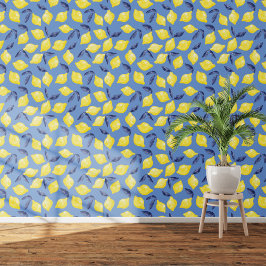 Citruscitroen Mediterraan Geel Blauw Waterverf Behang