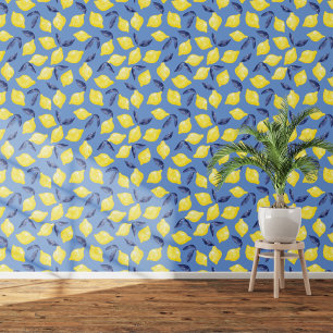 Citruscitroen Mediterraan Geel Blauw Waterverf Behang