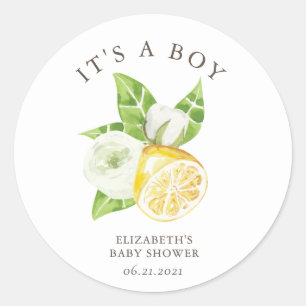 citruscitroenboom baby shower Het is een Boy Stick Ronde Sticker