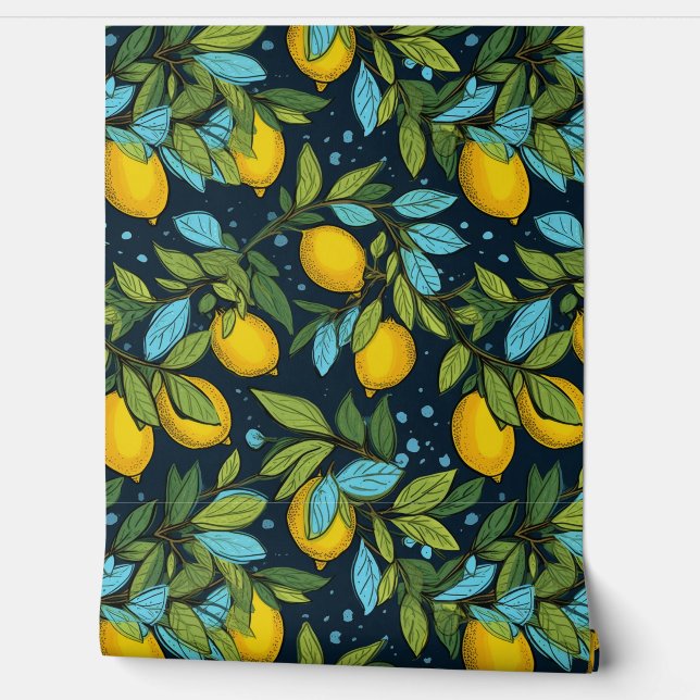 Citruscitroenen patroon behang (Afrollen)