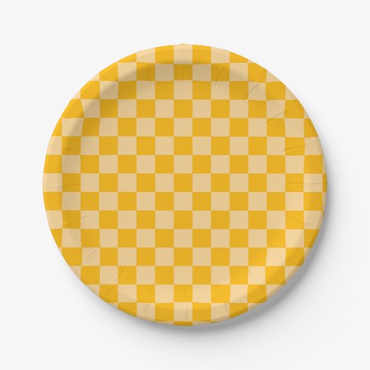Citruscrème geruit bordpatroon papieren bordje (Voorkant)