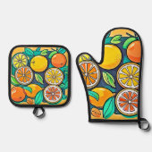 Citrusfruit Kunstontwerp Ovenwant & Pannenlap Set (Voorkant)